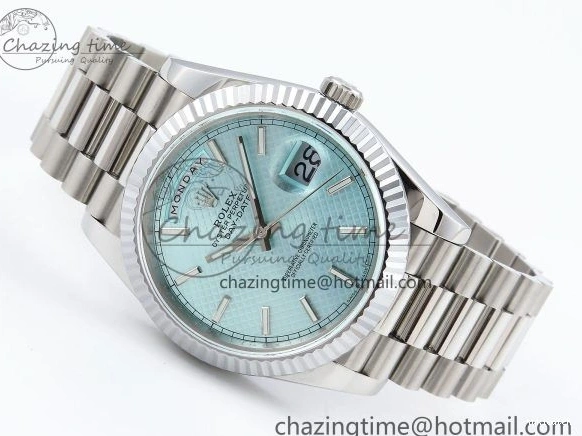 Weight) DayDate Ice JDF Steel 40 904L on SS VR3255 Bracelet Textured Blue President V3 (Gain Dial 0114